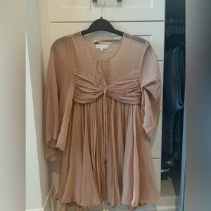 Always Blush Pink Pleated Tie-Front Mini Dress